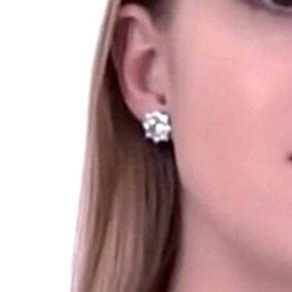 Elegant Sterling Silver White Sapphire Stud Earrings - Picture 2 of 3